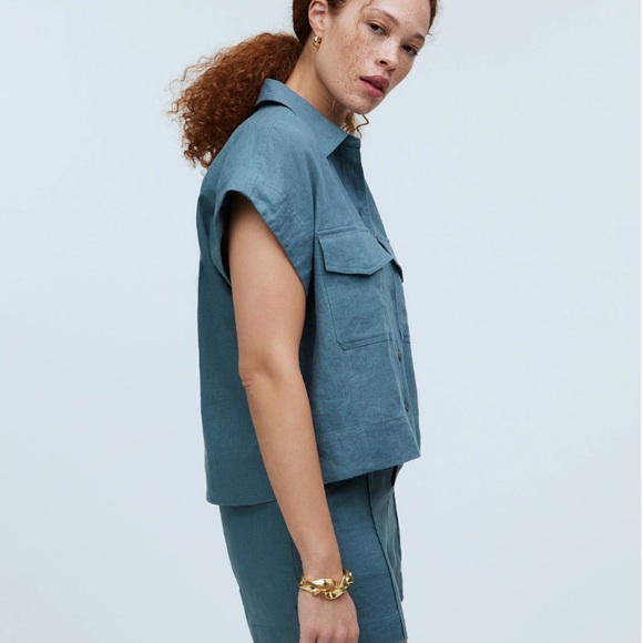 NWT Madewell flap pocket button up shirt in 100 linen - size XS - Picture 4 of 6